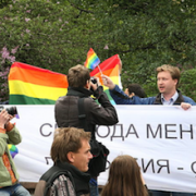 Trotz offiziellen Verbotes: Mutige Demonstranten beim Moskau Pride 2008 (Foto: Nikolai  Alekseev)