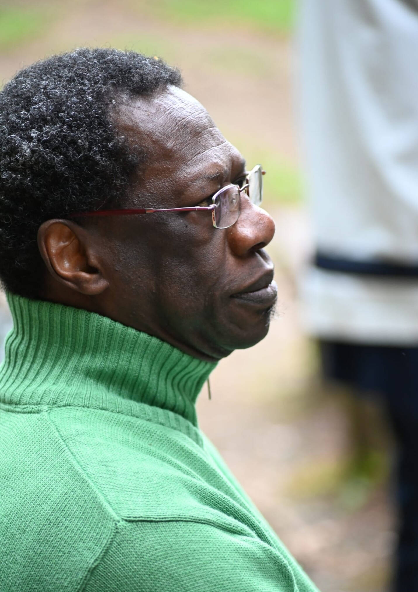 Porträt eines Mannes im grünen Pullover im Profil