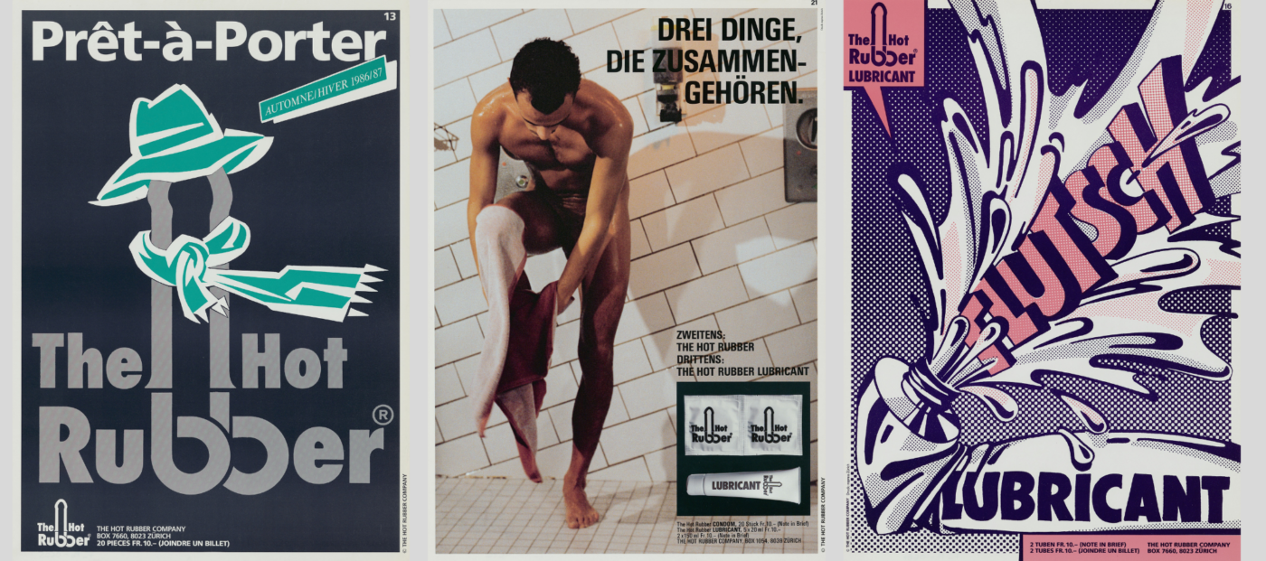 Drei Plakate mit Kondomwerbung: 