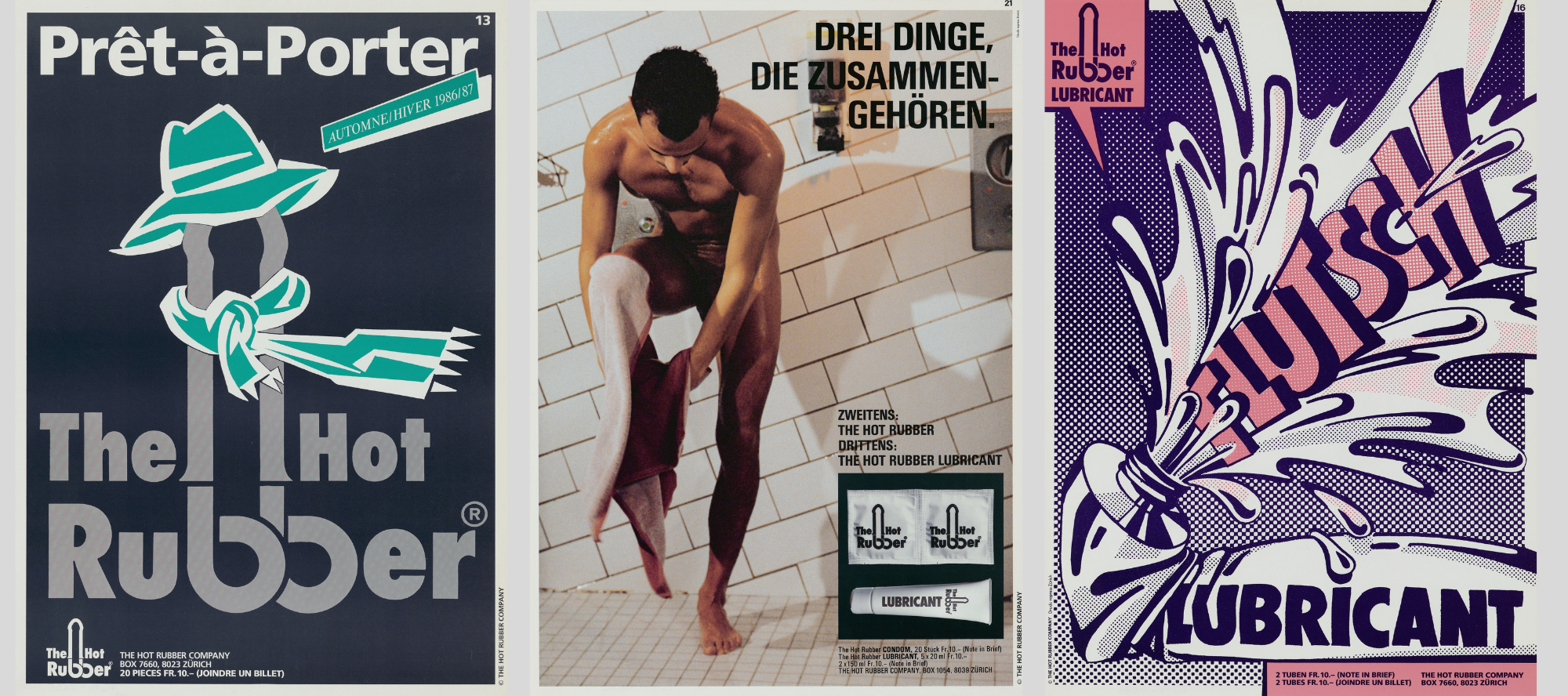 Drei Plakate mit Kondomwerbung: 