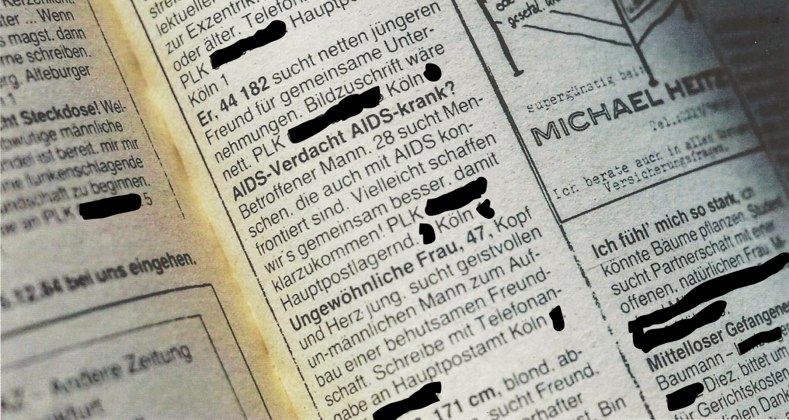 Kleinanzeigen teilweise geschwärzt